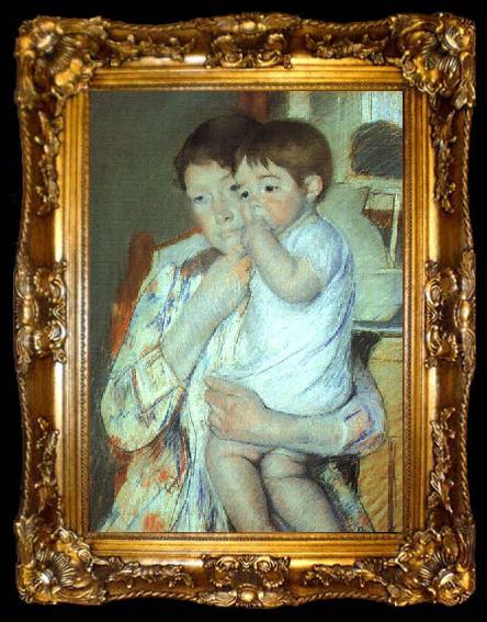 framed  Mary Cassatt Mother and Child against a Green Background, ta009-2